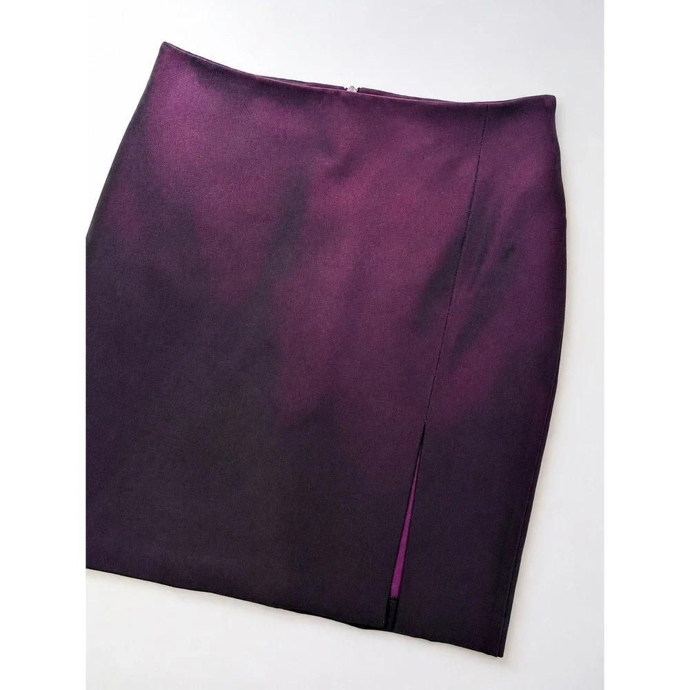 Vintage Bebe Iridescent Purple High Rise‎ Mini Pencil Skirt Y2K Thigh Slit 2P